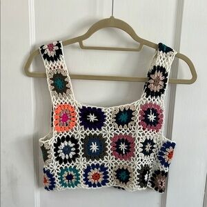 Granny Square Neck Colorful Boho Crochet Patchwork Women's Crop Top​​​